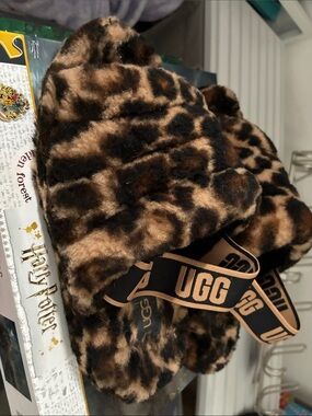UGG Leopard Faux Fur Slide Sandals - Brown/Black